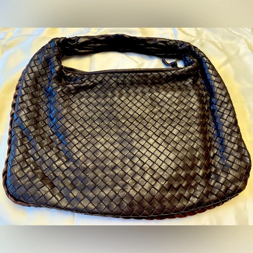 Bottega Veneta Woven Leather Hobo Bag in Dark Brown